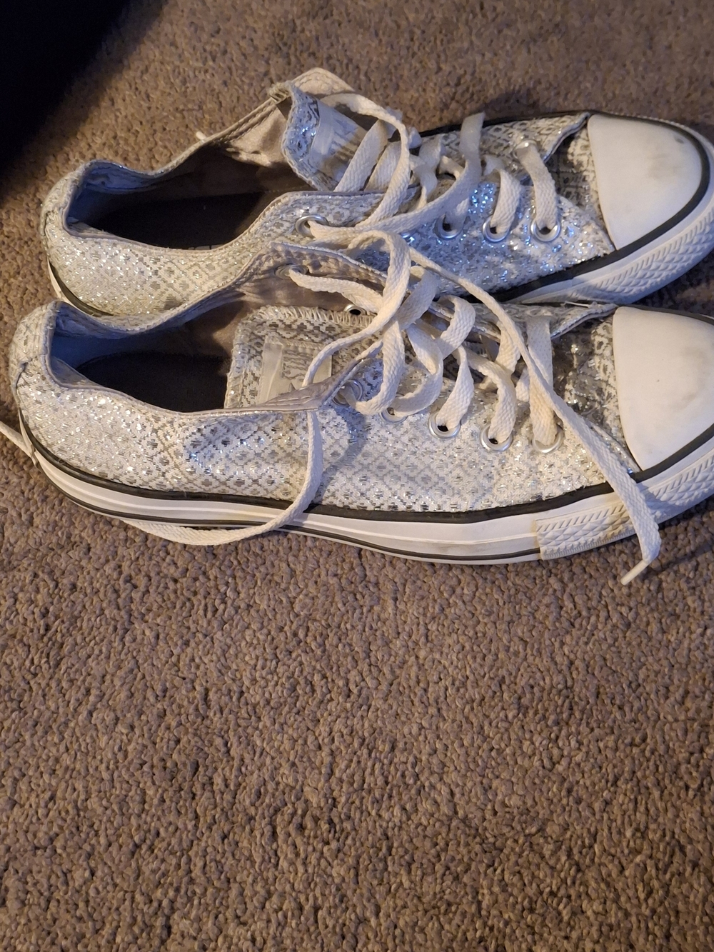 Women's White Glitter Low-Top Lace-Up Sneakers Converse